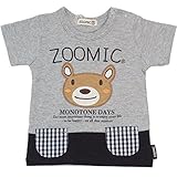 【本体綿100％】2016年 夏物 ZOOMIC ズーミック MONO 天竺 切替ポケアップリケ 半袖Ｔシャツ 上グレー◇80cm