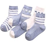 [Feoya]ソックス 女の子 靴下 キッズ 秋 冬 綿 5足セット 防臭 抗菌 保温 くつした 子供 小学生 通学 ガールズ 水色8-11歳/足長18-22cm
