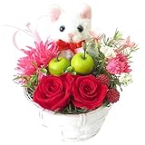 花 誕生日プレゼント女性 プレゼント プリザーブドフラワーのバラと白ねこのフラワーアレンジメント ネコの アレンジメント