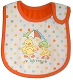 Baby Bib, UMBRELLA DUCKS, SPLISH SPLASH, Embroidered Detail, White & Orange, 100% Cotton, FULLY LINE