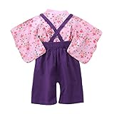 hibote 子供服 ロンパース ベビー和服 着物 12ヶ月-18ヶ月 長袖 二件セット 高品質 お食い始め 七五三 子供の日 和装 フォーマル キッズ 夏祭り ピンク
