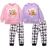 ベビー服 女の子 パジャマ  上下  トレーナースーツ 裏起毛 くまプリント お花＆格子 女児 ベビー (1.ピンク/90cm)