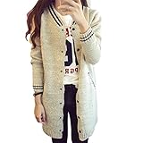 (ル・セリジエ) ニット ロング丈 スタジャン 風 カーディガン ジャケット レディース 長袖 セーター 暖かい カジュアル ワンピース (グレー)