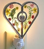 Mom Heart Night Light - Night Light Designs - Glass Heart with Pressed Flowers and Engraved Mom Char