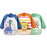 Oral-Q　子供用のエプロン　赤ちゃんの前掛け　可愛い絵芸術　防水袖のデザイン（３ヶ月～3歳、３セット）　Oral-Qから