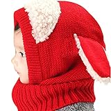 ニット帽 キッズ ベビー 子供 防寒 あったか 可愛い 耳付き ネックウォーマー帽子 スヌード ベビー帽子 マフラー 出産祝い 誕生日 クリスマス プレゼント (レッド)