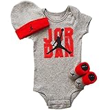 NIKE(ナイキ)エア・ジョーダン 0-6months グレーxレッドJORDANジャンプマン半袖ボディスーツ超豪華3点セット [並行輸入品]