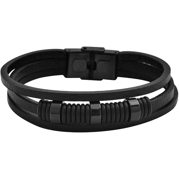 URBAN JEWELRY Men's Cross Bracelet – Stainless Steel Lord's Cross Charm, Black Leather Cord, Gift Box