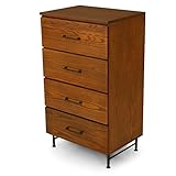 チェスト 収納 木製 天然木 タモ材 スチール脚 フルスライドレール 引き出し 幅59cm ブラウン