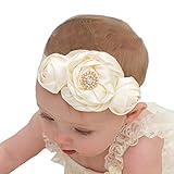 miugleベビーガールズ弾性ヘッドバンドwithリボン、アイボリー、14 " Girth