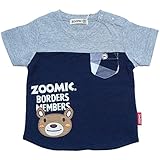 【本体綿100％】2017年 夏物 ZOOMIC ズーミック 天竺 カラー切替 アップリケ 半袖Ｔシャツ 胴ネイビー◇80cm