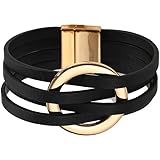Fuqimanman2020 Circle Charm Leather Wrap Bracelet Boho Handmade Layered Cuff Bracelets for Women Teen Girls Bohemian Multi St