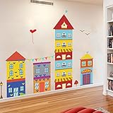 Dragon Honor ウォールステッカー 可愛い アニメ 家 建築風 熱気球 カラフル 子供部屋 幼稚園 保育園 ベビールーム おしゃれ 壁紙シール インテリア雑貨 はがせる (B)