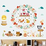 CQI Cartoon動物花ガーランドDIYホームデカールI Love You引用ビニール壁ステッカーアート飾りキッズルーム保育園部屋