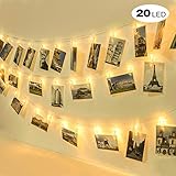 LEDストリングライト 20写真クリップ イルミネーションライト DIY壁飾り 8モード リモコン付き ウォームホワイト (20LED,3.2m)
