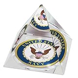 High Qualityavy Logo Image in Large 3¬º" Crystal Pyramid with Gold Colored Jewelry Case