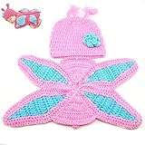 Kanemt ベビー用着ぐるみ　コスチューム 寝相アート 手編み感　新生児 赤ちゃん　ヘアバンド付き　出産祝い　可愛い (蝴蝶)