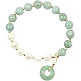 YEGQ Burmese Jade Pearl Bracelet, Gemstone Charm Elastic Beaded Bracelet, Elastic Bracelet, Healing Stone Bracelet, Gifts for