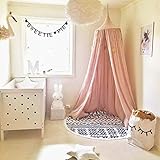 キッズベッドキャノピードーム プレイテント、コットンリネン　蚊帳　子供の寝室用、ベビールーム装飾、室内室外用のウィグワム、子供の家　高さ240cm (ピンク)