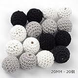 Mamimami Home 歯固め 赤ちゃんのおもちゃ カミカミ かぎ針編みのビーズ 黒/白/灰色 2cm 知育玩具 DIY おしゃぶり アクセサリー 噛がため　ボール　3カ月～　安全　コットン/木 