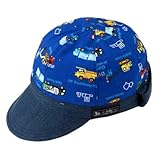 笑顔でおでかけベビー帽子・キャップ（日本製）　アクセル全開はたらく車（ロイヤルブルー）　B19017