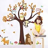 (DIY, Apple Tree Squirrel Owls Monkeys) - BIBITIME Forest Apple Tree Branch Squirrel Owls Monkeys Wa