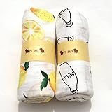PS BABY 2組 モスリン コットン ベビー ガーゼ おくるみ ケット (レモンxミルク)