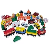 40ピースCity Vehicles、建物、and Signs木製ブロックのおもちゃセット