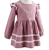 ZUOMA秋のワンピース　ベビー服　韓国スタイル　カジュアル　女の子　純色　綿　保温　通園　 (100ｃｍ, ピンク)