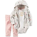 カーターズ（Carter's）女の子用薄グレー花柄パイル地フード付きジャケットxpretty perfect半袖ボディスーツ上下3点セット (24months(83-88cm)) [並行輸入品]