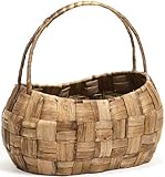 ウォーターグラス製 楕円型 手付きアレンジ かご 茶 (25.5×18×13.5×全高25cm) 360-004B