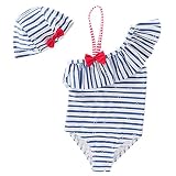 Sunyam ベビー水着 女の子 ラッシュガードワンピース スイムウェア ストライプビキニ キャップ付き 2点セット 赤ちゃん 夏(1-6歳)