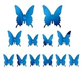 Merssavo 12pcs3Dバタフライステッカーアートデザインデカールウォールステッカーキッズホームインテリアマグネット（ブルー）