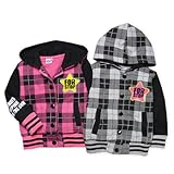 【女児ベビー】“MANIA MARIA”ロゴワッペン＆チェック柄 ミニ裏毛長袖パーカージャケット【80cm】【90cm】【95cm】 (2グレー/80cm)