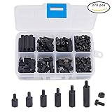 INCREWAY 270pcs黒いナイロンM3六角柱オス-メススタンドオフスペーサねじナットキットボックス