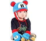 baby-mine（ベイビーマイン) ベビー&キッズ 帽子 キャップ 手袋 あったか2点セット ねずみさんのお耳付き 2WAY仕様 なりきりセット お誕生日プレゼント (スカイブルー)