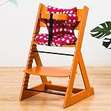 【ベビーチェア ハイチェア 高さ調節 木製 専用クッション付き】こどもと一緒に成長するチェア 高さ調節可能！ 安全ベルト付き ふかふかクッションセット チェア色：オレンジ クッション色／柄：大水玉レッ