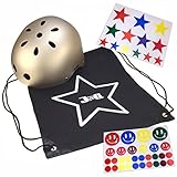 J@G 自転車 子供 大人用 ヘルメット カスタマイズステッカーシート ナップサック付き 10カラー 3サイズ (C-ゴールド（艶消し）, S（50-54cm）)