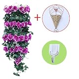 結婚式に！　造花　ローズ　薔薇　カゴ＋フック　2本セット　壁掛　人工観葉植物　インテリア　アートフラワー　フェイクグリーン　お花　可愛い　オシャレ　パーティー　イベント　室内　吊り下げ　飾り物　バラ色