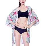レディース花柄シフォンレース7分袖カーディガンゆったり薄手UVカットアウター冷房対策夏 (グリーン)