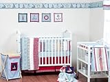 Bacati Plaids/Stripes Boys 4 Piece Crib Set including Diaper Stacker Blue/Red/Tan [並行輸入品]