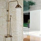 8 "アンティーク真鍮シャワー蛇口デュアルノブセット蛇口降雨シャワーヘッド+ハンドシャワースプレー