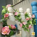 Calcifer@5Pcs Artificial Silk Rose Flower vines Green Leaves Vines Home Wall Garden Party Wedding De