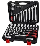 AMPRO T45973 73 Piece 1/4-Inch, 3/8-Inch and 1/2-Inch Drive Fits All Go Thru Socket Set by AmPro