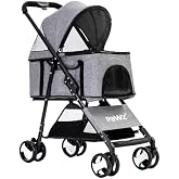 PaWz Large Pet Stroller - Dog Cat Carrier Pushchair, Foldable Pram 4 Wheels Grey, Detachable Design Baby Pet Travel Trolley,