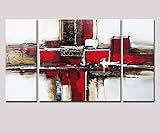 Noah Art-3 Panel Abstract Wall Art, Red and Black 100% Hand Painted Modern Abstract Oil Paintings on