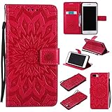 iPhone 7 Plus ケース 高品質 PU手帳型 耐摩擦 全面保護ケース カード収納 スタンド機能 財布型 アイフォン 7 Plus 用 ケース (P5 レッド)