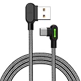 Mcdodo L字型 タイプC 1.8mケーブル 両面挿せ 90度曲げ LEDライト付き 3A急速充電 USB Type - C to USB - A 2.0 高速データ転送 コイル状 高耐久 断線防止 ナイロン編み USB C コード Type-C機器対応 (Type C, 1.8m)