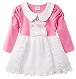 (ラボーグ) La Vogue キッズ 女の子 長袖 ワンピース 子供服 フォーマルドレス ベビーガールズ 丸襟 フレア スカート 発表会 結婚式 入園式 キュート ピンク 90