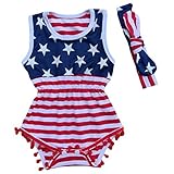 ASHERANGEL Infant and Toddler Girls American Flag Romper withヘッドバンド